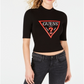 Blusa feminina Guss com decote falso e manga cotovelo, preta, tamanho grande