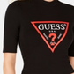 Blusa feminina Guss com decote falso e manga cotovelo, preta, tamanho grande