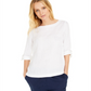 Blusa feminina Charter Club com mangas dobradas e mistura de linho, rosa, tamanho GG
