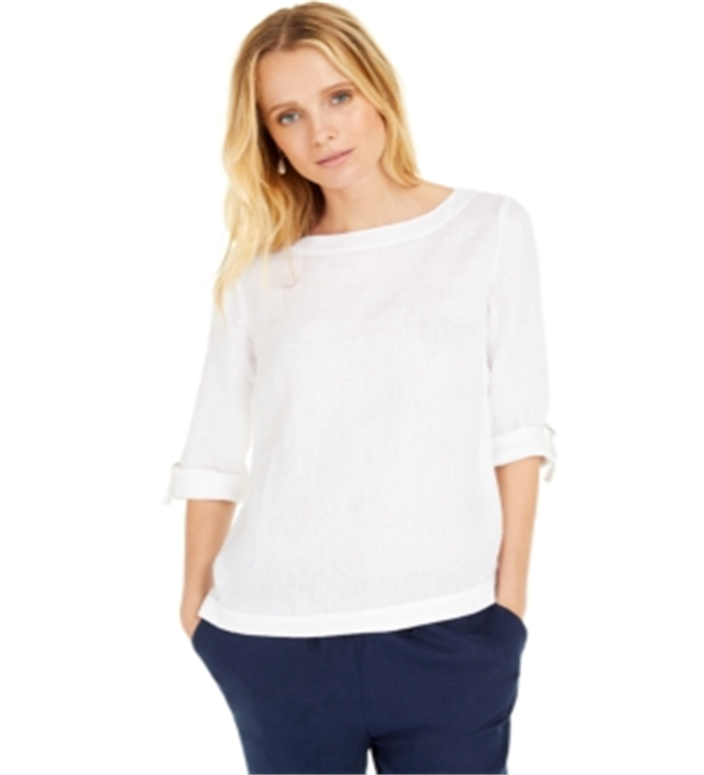 Blusa feminina Charter Club com mangas dobradas e mistura de linho, rosa, tamanho GG