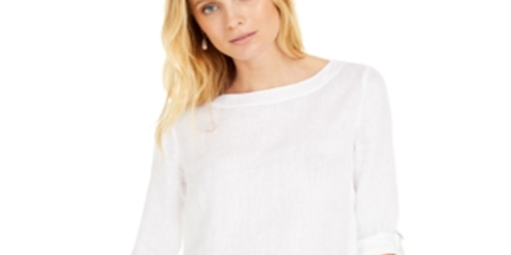 Blusa feminina Charter Club com mangas dobradas e mistura de linho, rosa, tamanho GG