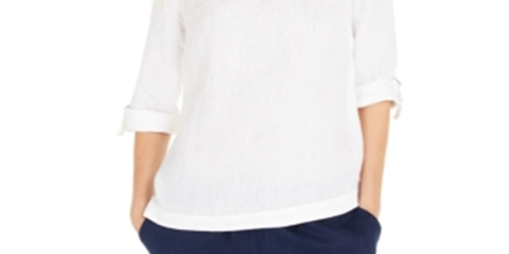Blusa feminina Charter Club com mangas dobradas e mistura de linho, rosa, tamanho GG