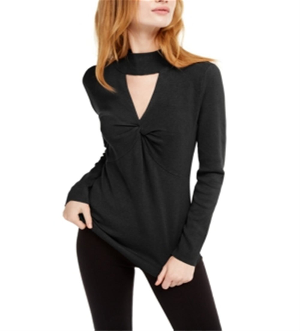 Suéter feminino com decote falso e torção Keyhole da INC International Concepts, preto, tamanho X-S