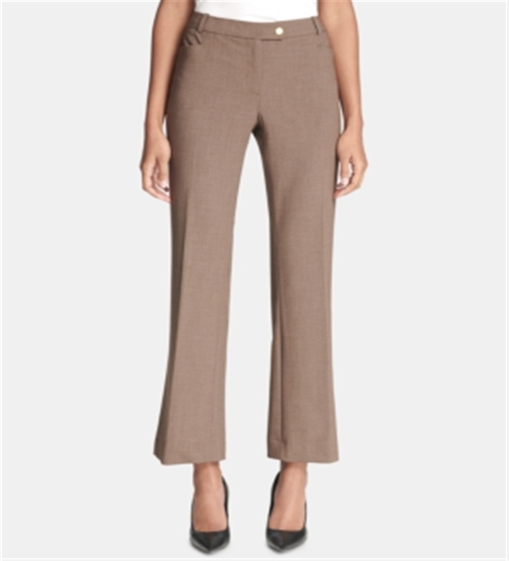 Calça feminina Calvin Klein com zíper e bolsos, perna reta, pequena, marrom, tamanho 12 P