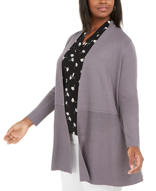 Cardigan longo com costura na cintura e comprimento plus size Anne Klein feminino cinza tamanho 2X