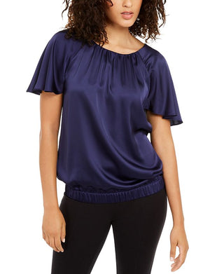 Blusa Alfani Feminina de Cetim com Laço nas Costas e Mangas Compridas Roxa Tamanho Grande