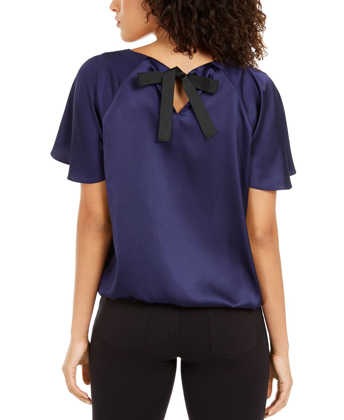 Blusa Alfani Feminina de Cetim com Laço nas Costas e Mangas Compridas Roxa Tamanho Grande