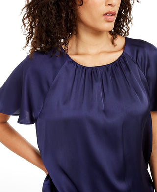 Blusa Alfani Feminina de Cetim com Laço nas Costas e Mangas Compridas Roxa Tamanho Grande