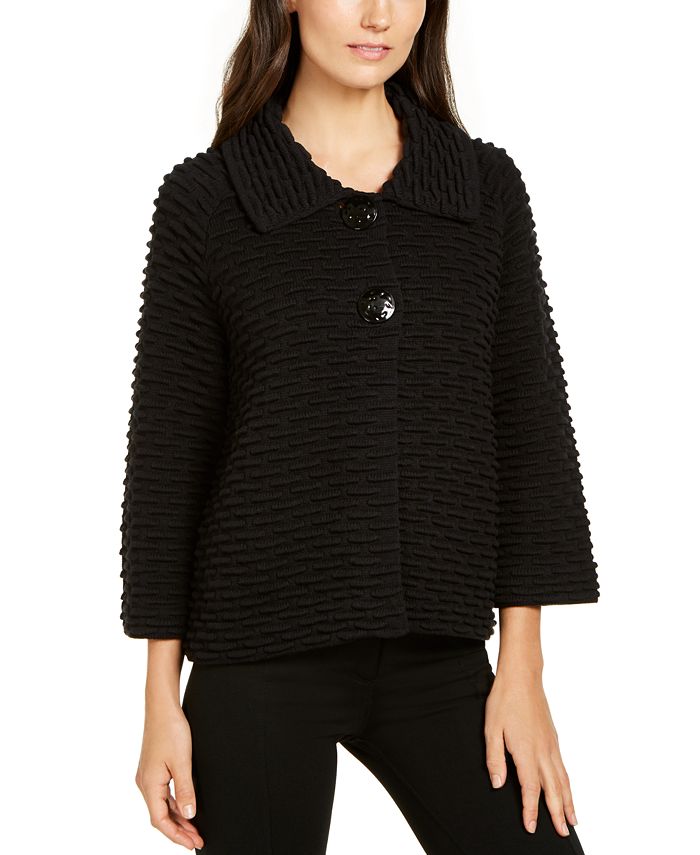 Top texturizado feminino JM Collection com dois botões, preto, tamanho pequeno P/M