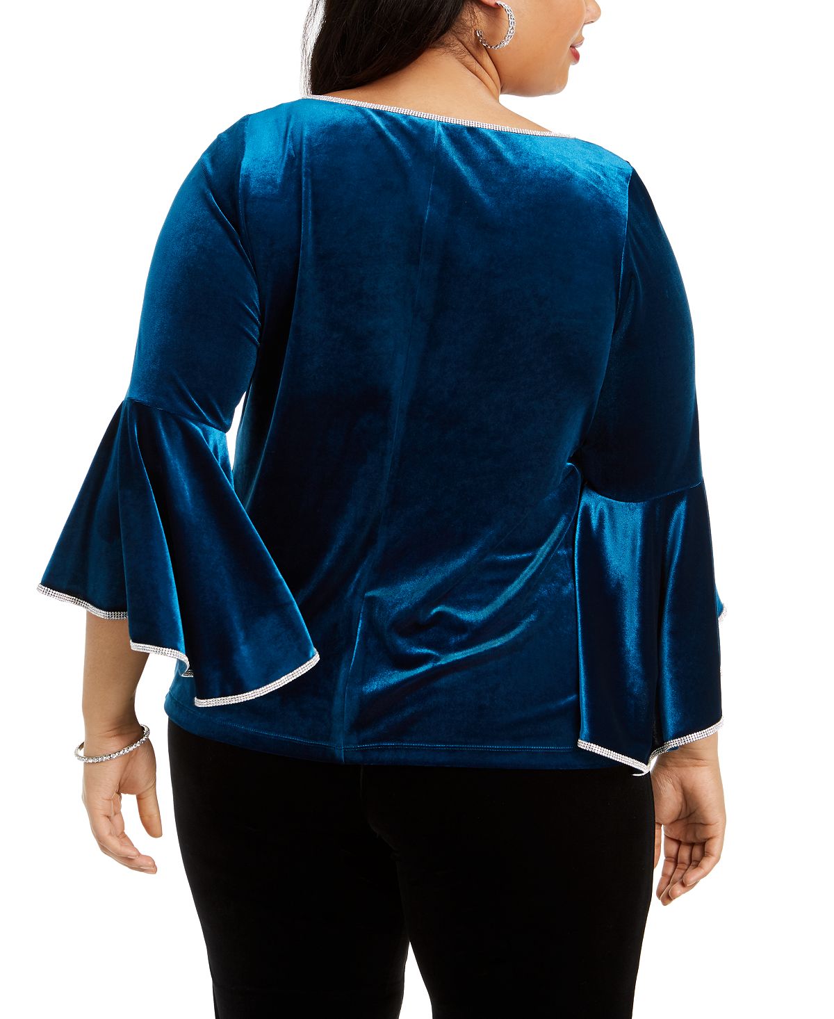 Blusa feminina MSK com manga sino e decote em joia, azul, tamanho 1X