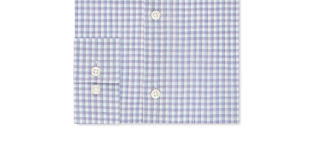 Camisa social masculina Michael Kors Classic Regular Fit, sem ferro, para performance em Airsoft, com elástico xadrez, azul, tamanho M