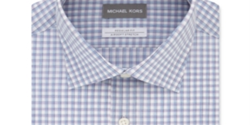 Camisa social masculina Michael Kors Classic Regular Fit, sem ferro, para performance em Airsoft, com elástico xadrez, azul, tamanho M