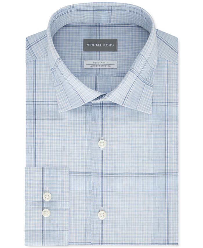 Camisa social xadrez elástica Michael Kors masculina, corte clássico/regular, sem ferro, para performance em airsoft, azul, tamanho M