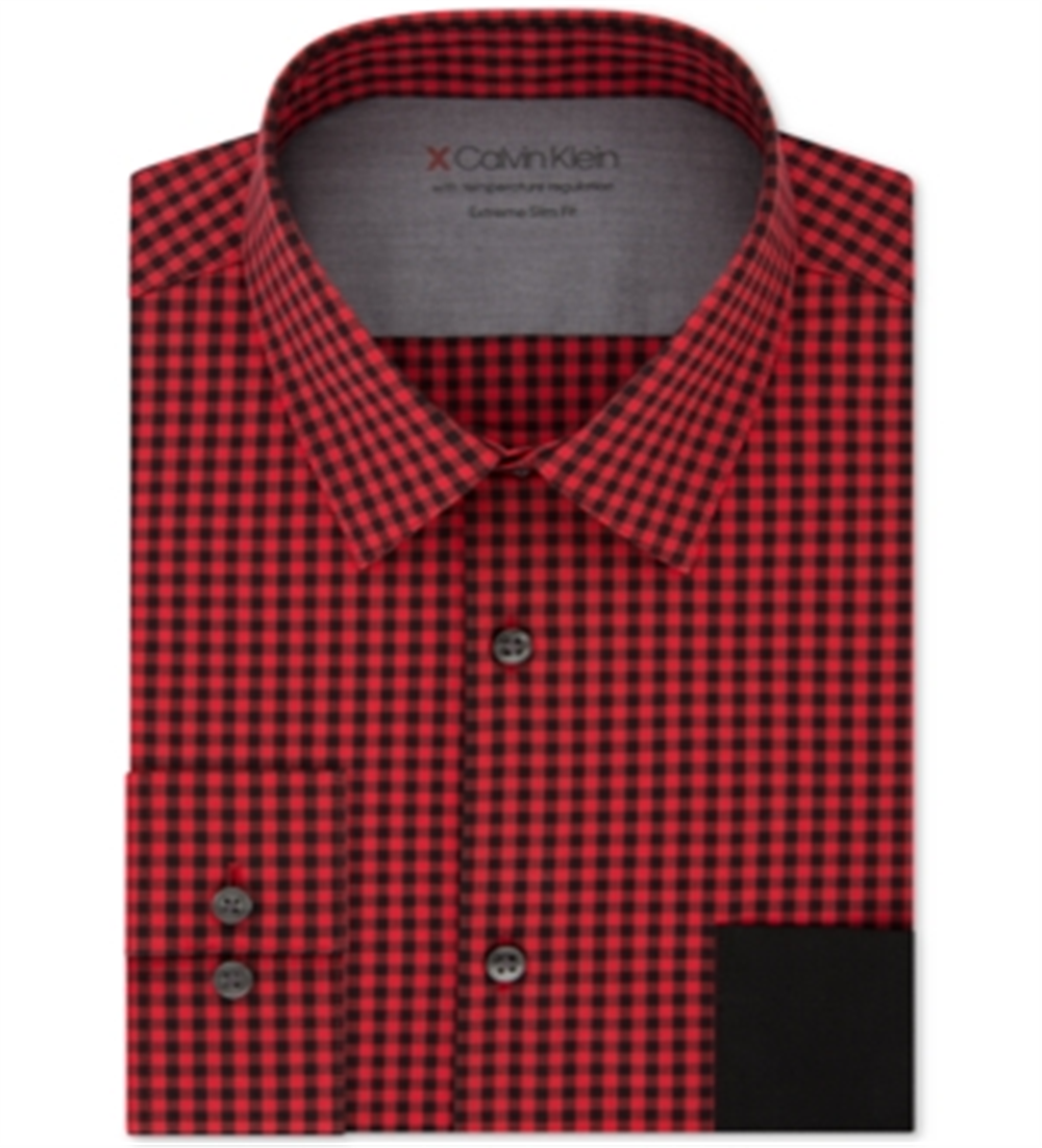 Camisa social masculina Calvin Klein Extra Slim Fit Performance Stretch com regulagem de temperatura e xadrez, vermelha, tamanho G