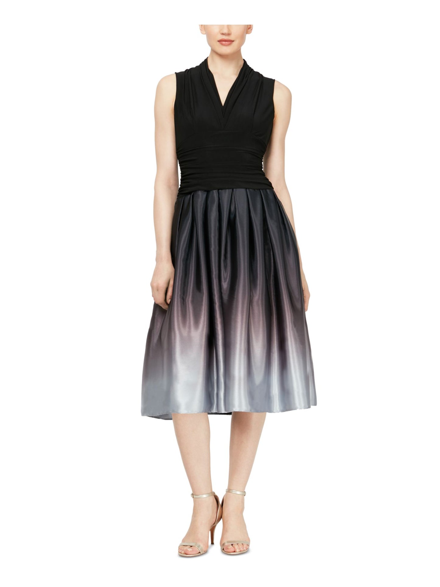Vestido de coquetel feminino SL Fashions, sem mangas, com decote em V e abaixo do joelho, preto, tamanho 8