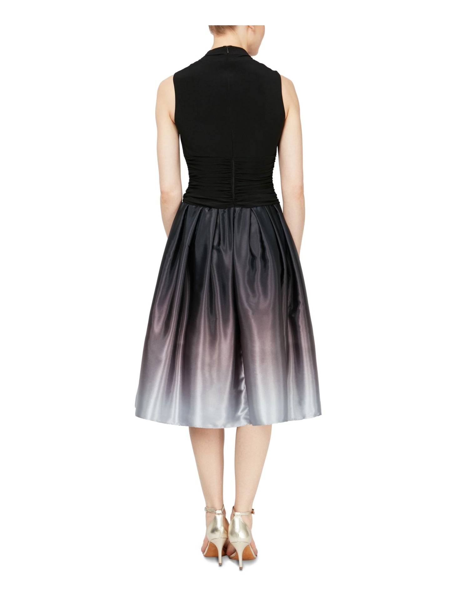 Vestido de coquetel feminino SL Fashions, sem mangas, com decote em V e abaixo do joelho, preto, tamanho 8