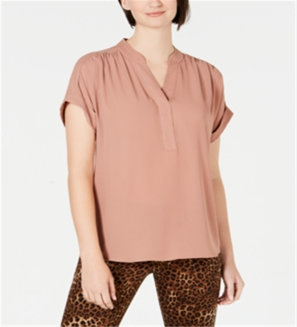 Blusa feminina Charter Club com decote dividido, marrom, tamanho médio