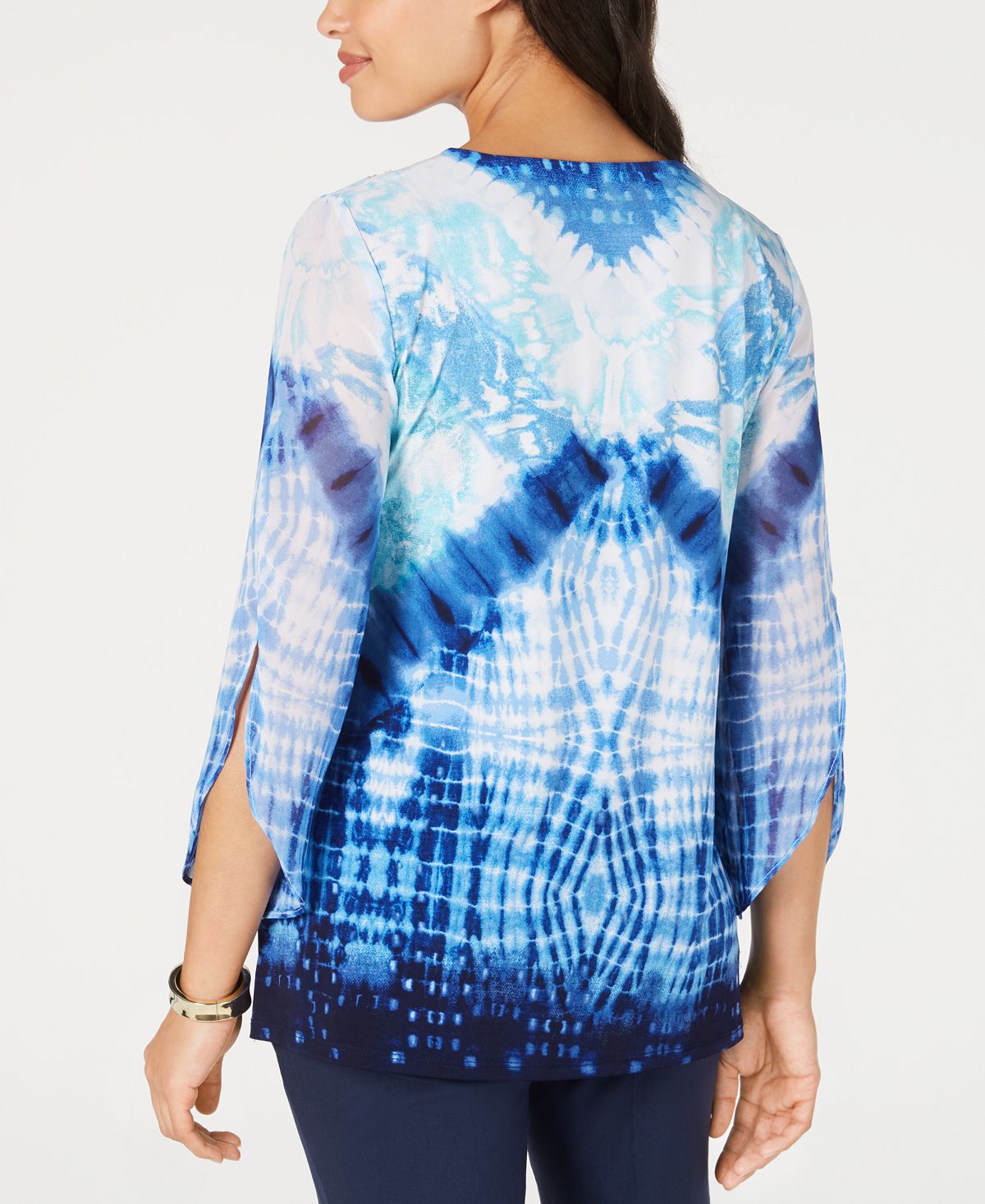Túnica feminina tie-dye azul da coleção JM, tamanho pequeno e pequeno