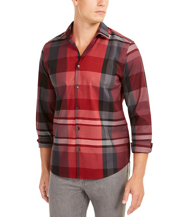 Camisa xadrez masculina Alfani Classic Fit vermelha tamanho pequeno