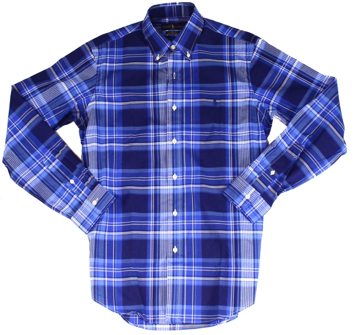 Camisa xadrez elástica Ralph Lauren Classic Fit Masculina Azul Tamanho Médio
