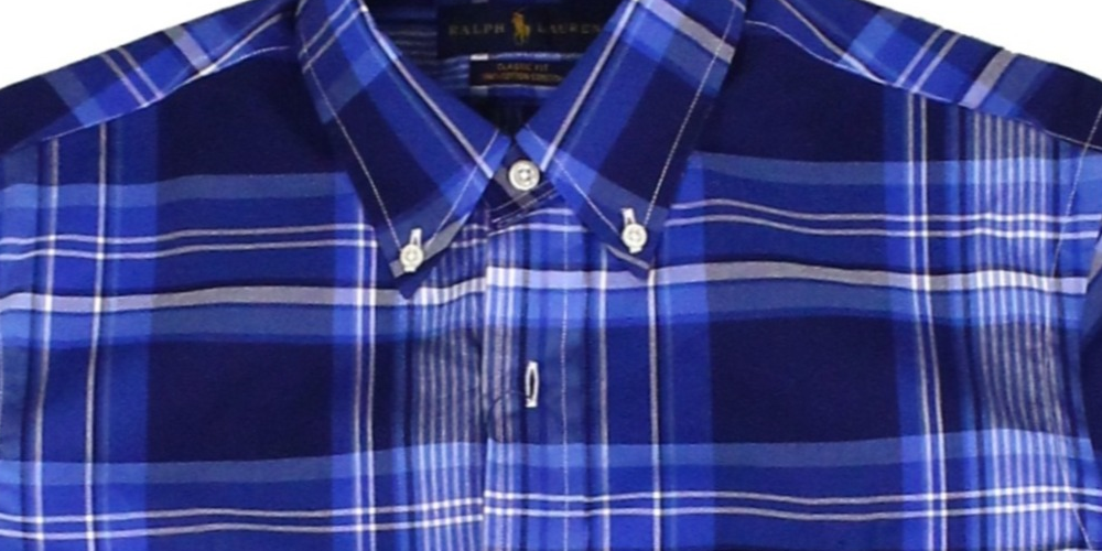 Camisa xadrez elástica Ralph Lauren Classic Fit Masculina Azul Tamanho Médio