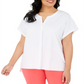 Blusa feminina Alfani Plus com decote dividido e manga curta, branca, tamanho 1X