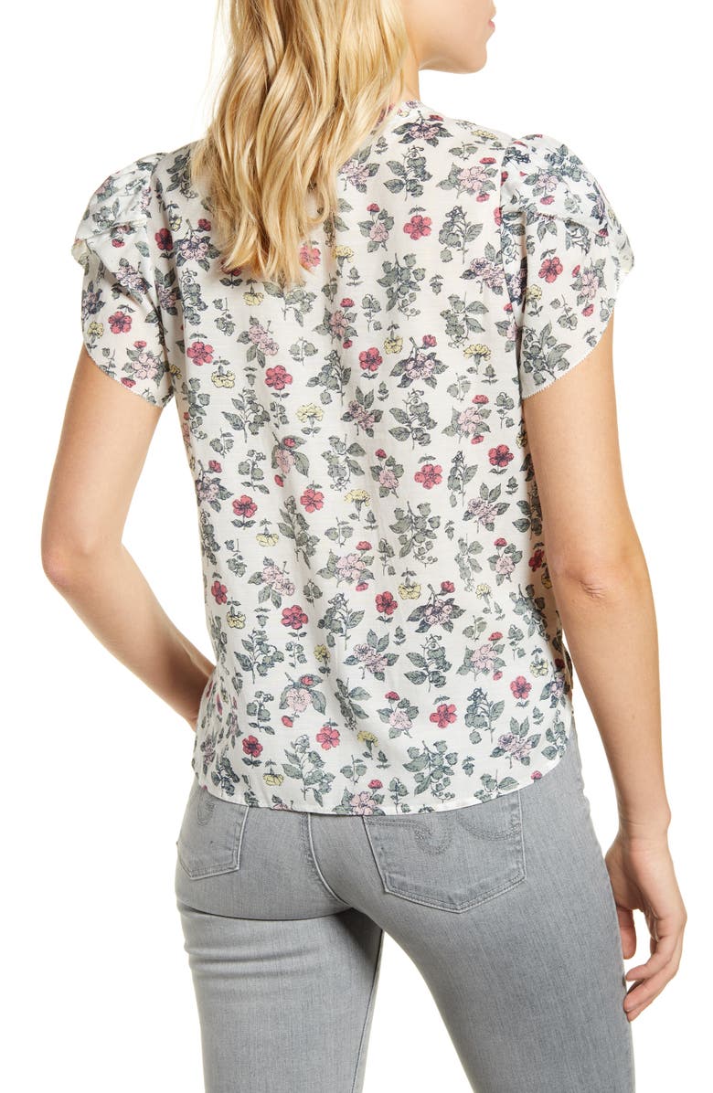 Blusa feminina estampada com manga tulipa Lucky Brand, branca, tamanho GG