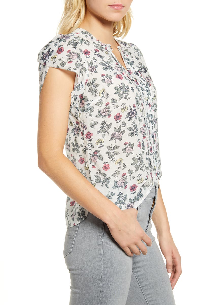 Blusa feminina estampada com manga tulipa Lucky Brand, branca, tamanho GG