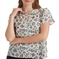 Blusa feminina estampada com manga tulipa Lucky Brand, branca, tamanho GG