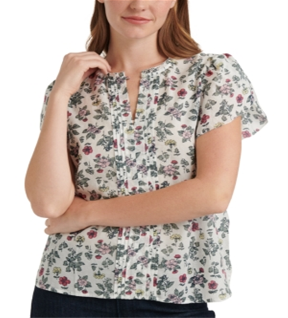 Blusa feminina estampada com manga tulipa Lucky Brand, branca, tamanho GG
