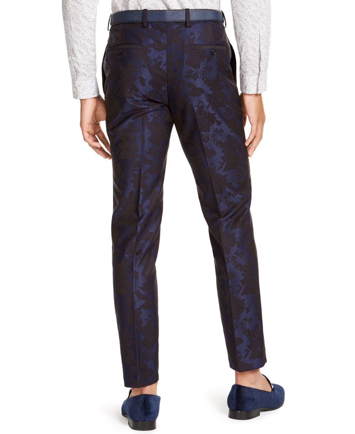 Calças florais afuniladas com frente lisa masculina da INC International Concepts, tamanho 32x32, azul