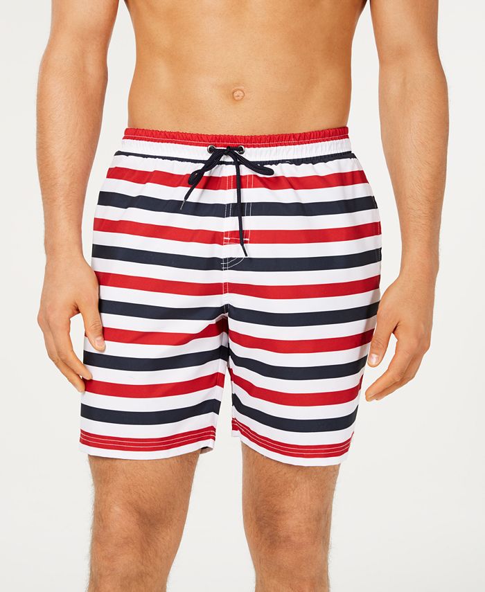 Calção de banho masculino Club Room de sarja com listras horizontais de secagem rápida, azul, tamanho XX-G