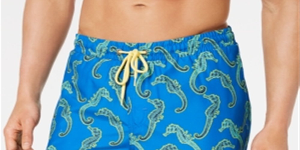 Calção de banho masculino Club Room Seahorse de secagem rápida, azul, tamanho grande