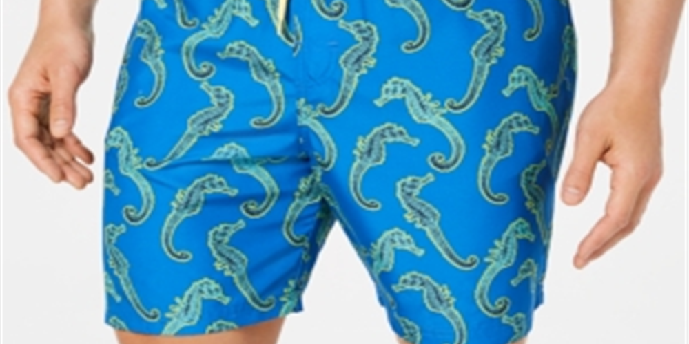 Calção de banho masculino Club Room Seahorse de secagem rápida, azul, tamanho grande