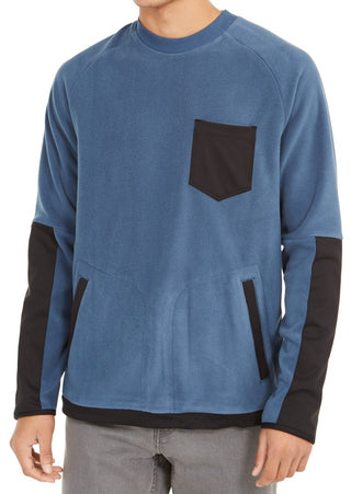 DKNY Men's Mix Media Colorblocked Fleece Sweater Blue Size Large