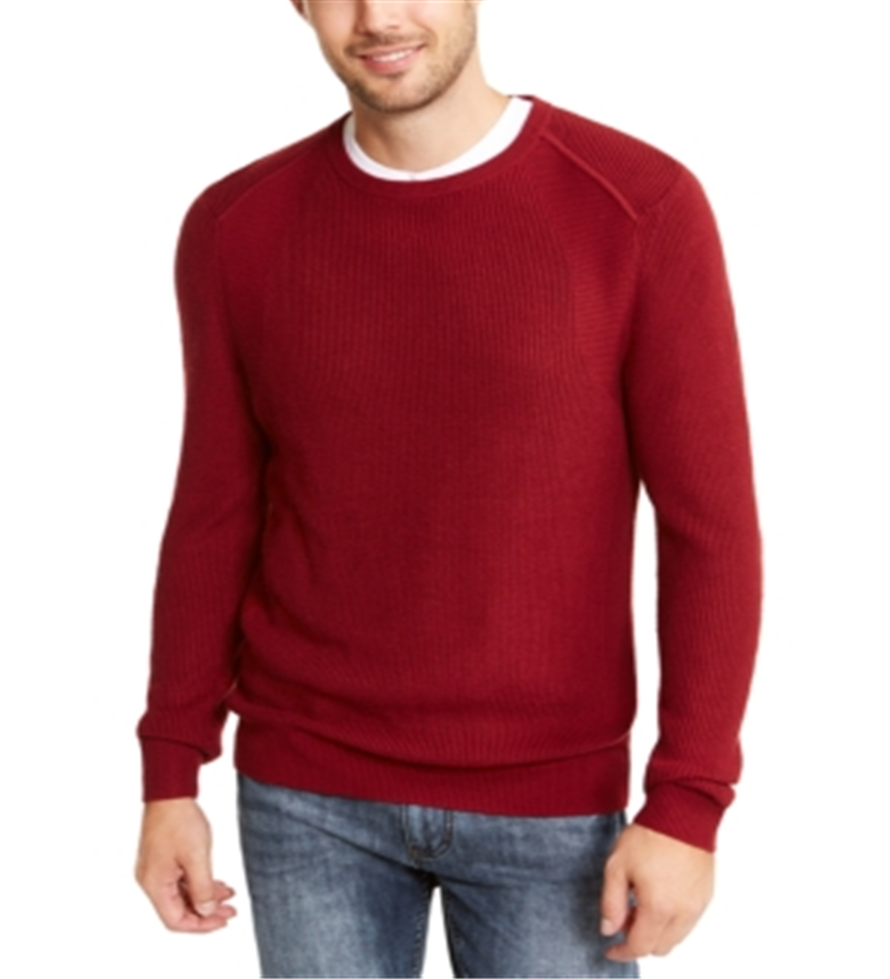 INC International Concepts Suéter Masculino Gola Redonda Texturizado Malha Sólida Pulôver Vermelho Tamanho XX-Grande