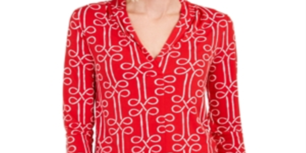 Top feminino com estampa plissada e decote alto Charter Club, vermelho, tamanho pequeno G