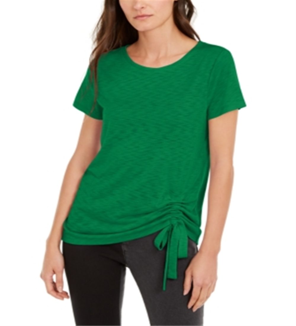 Camiseta feminina franzida INC International Concepts, verde, tamanho X-S