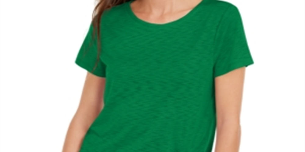 Camiseta feminina franzida INC International Concepts, verde, tamanho X-S
