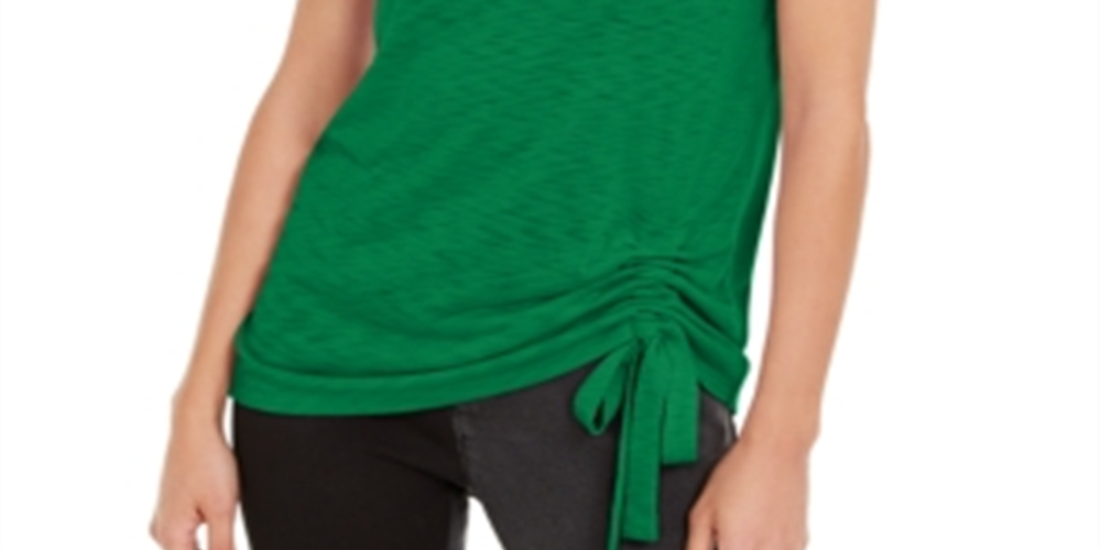 Camiseta feminina franzida INC International Concepts, verde, tamanho X-S