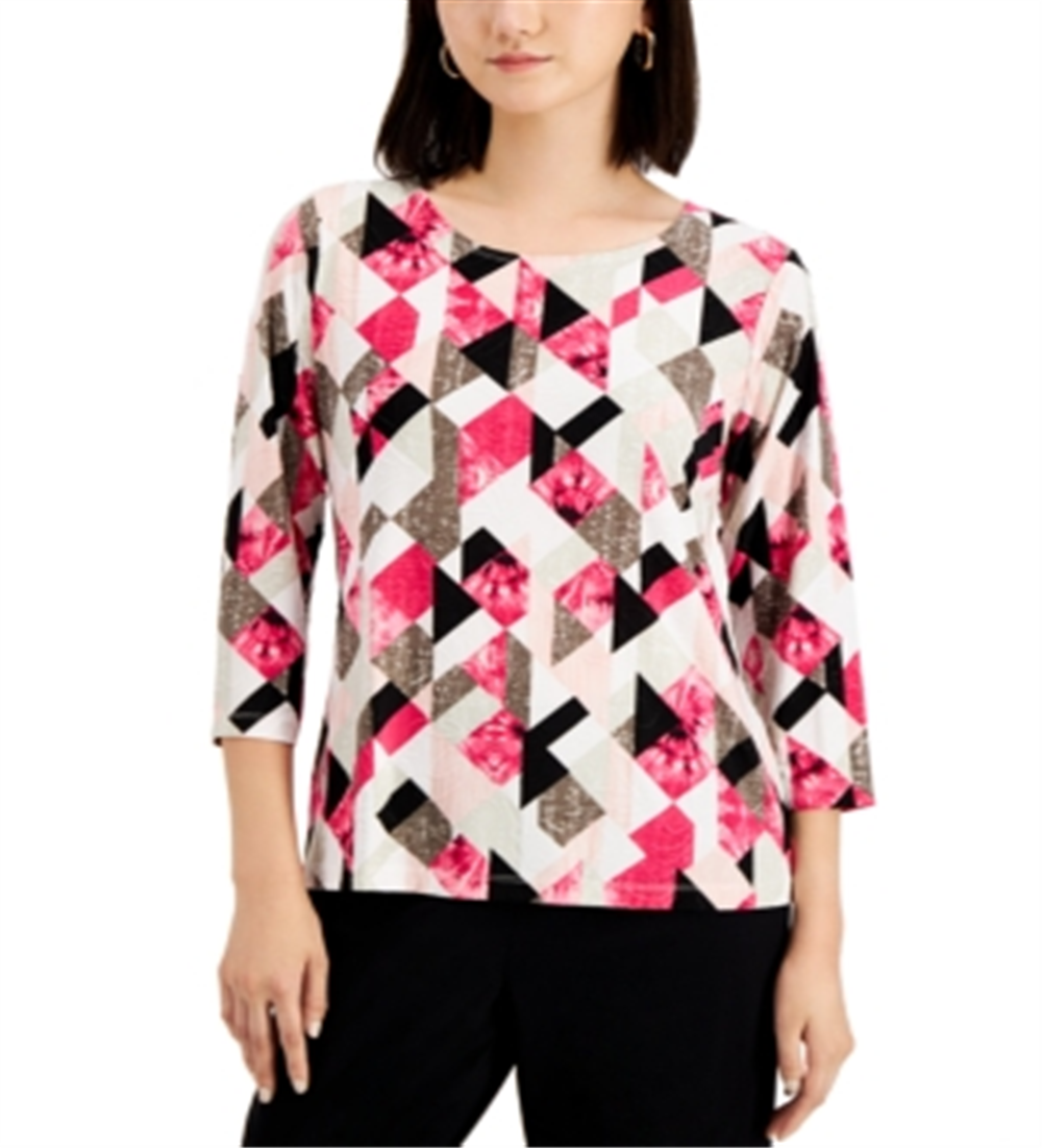 Blusa feminina estampada em jacquard, rosa, tamanho grande, coleção JM