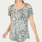 Blusa feminina estampada com ombros descobertos, verde, tamanho pequeno, da coleção JM