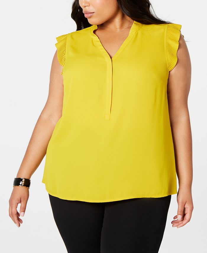 Blusa Alfani Feminina Plus Size Pregueada Amarela Tamanho 3X