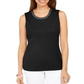 Karen Scott Top Feminino de Algodão com Gola Enfeitada, Preto, Tamanho XXG