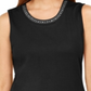 Karen Scott Top Feminino de Algodão com Gola Enfeitada, Preto, Tamanho XXG