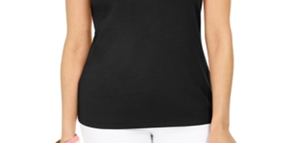 Karen Scott Top Feminino de Algodão com Gola Enfeitada, Preto, Tamanho XXG