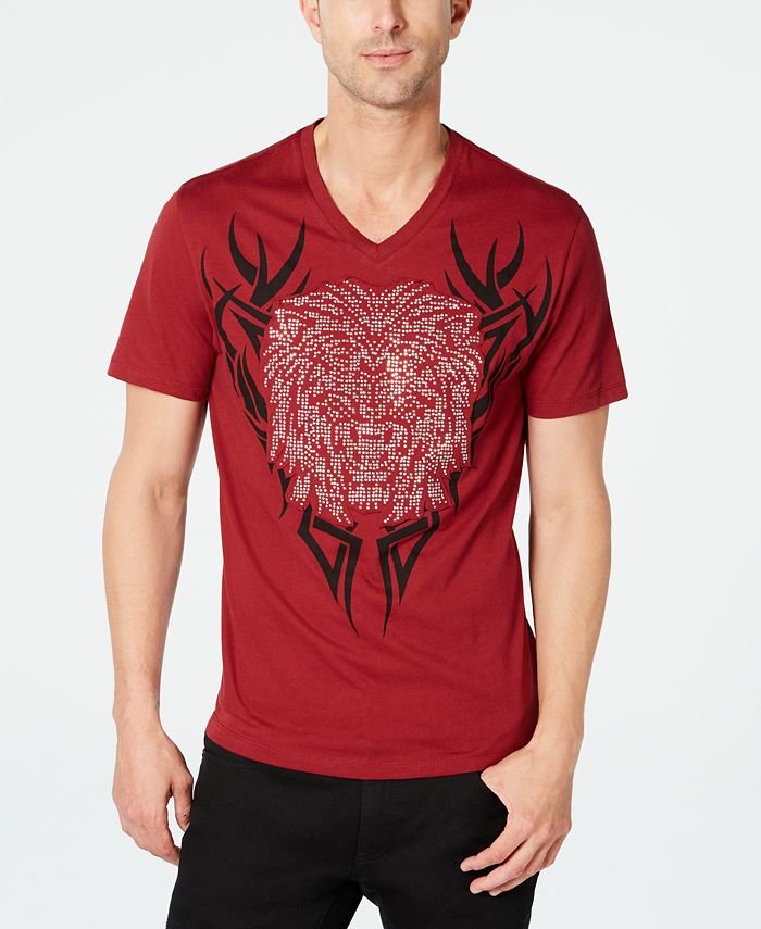 Camiseta masculina com strass e leão da INC International Concepts, vermelha, tamanho XX-G