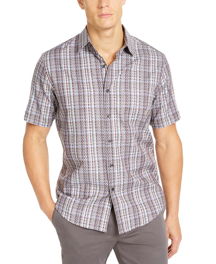 Camisa xadrez de algodão Obelisco Dobby masculina Tasso Elba, cinza, tamanho grande