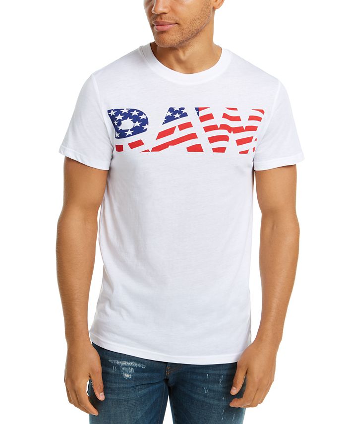 Camiseta masculina com logotipo da bandeira G-Star Raw, branca, tamanho pequeno
