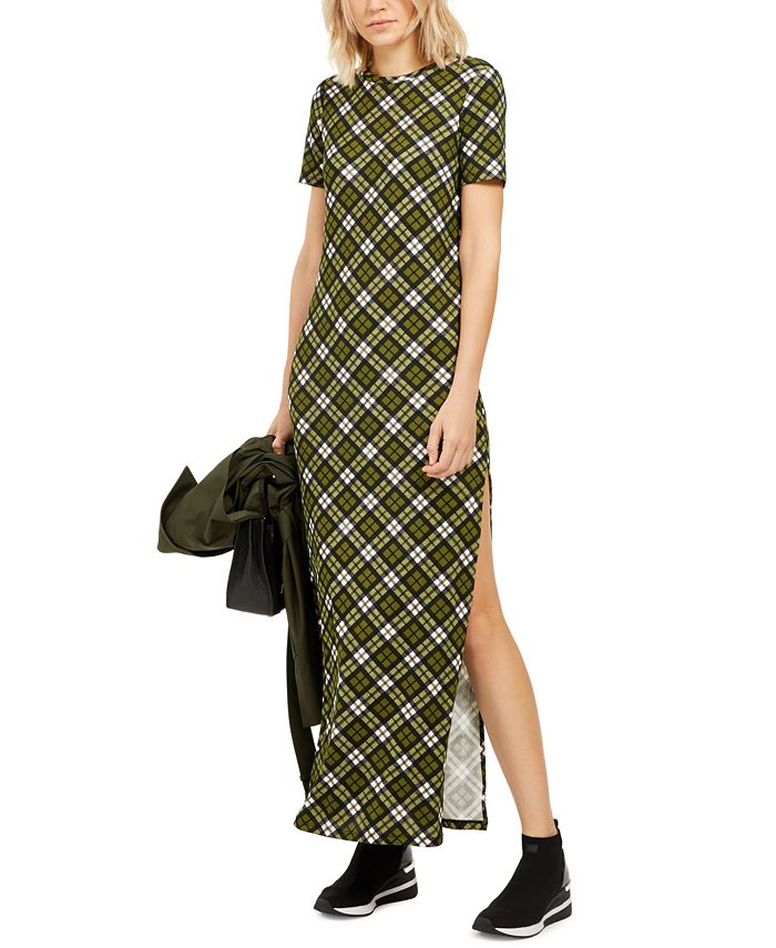 Vestido longo de manga curta Michael Kors feminino verde tamanho extragrande